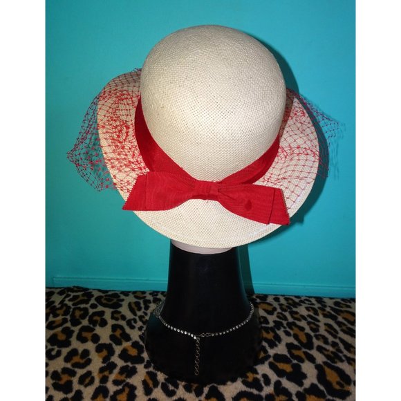 Vintage Tan and Red Veiled Hat - Picture 7 of 11